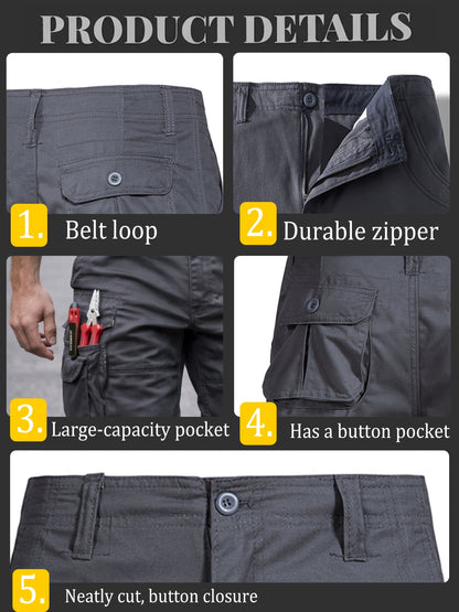 2-Pack Men'S New Multi-Pocket Work Shorts, 100% Pure Skin-Friendly And Breathable Fabric, Running, Travel, And Hiking Shorts, Wrinkle-Resistant And Durable Shorts