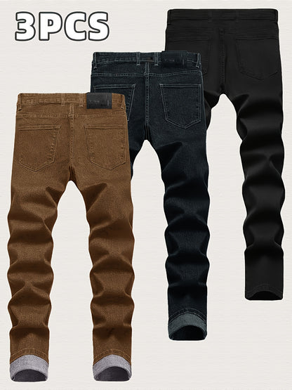 3-Pack Men's Slim Fit Jeans | Business Casual Trousers | Year-Round Versatile Pants | Gift