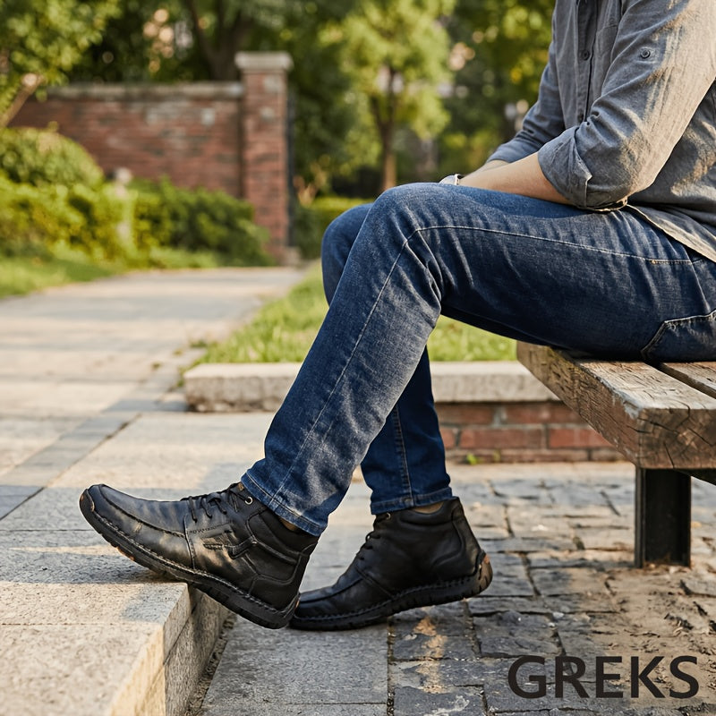 GREKS Men'S Handmade Boots - Large Size, Zipper Ankle Boots for Casual, Outdoor, And Wear, Spring & Autumn