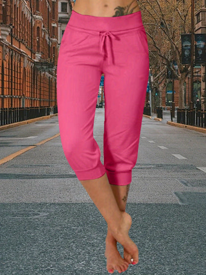 FOEIERAA 3-Pack Ladies' Slim Fit Joggers - High-Waisted, 7/ 8 Length With Drawstring Pockets - Great For Fitness, Errands & Loungewear