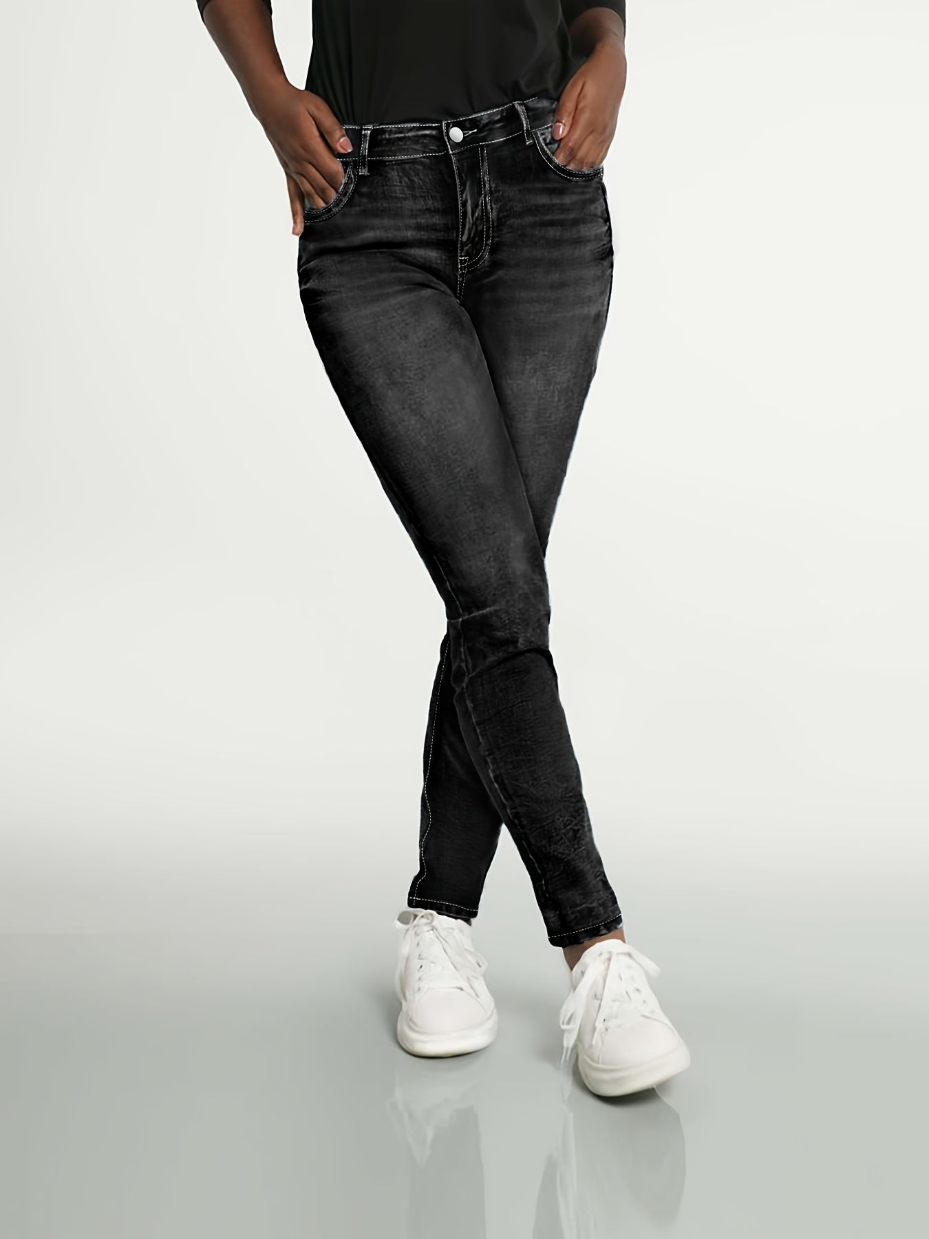 Women's Bright Steel Blue Denim High-Waist Slim-Fit Jeans - product view 24