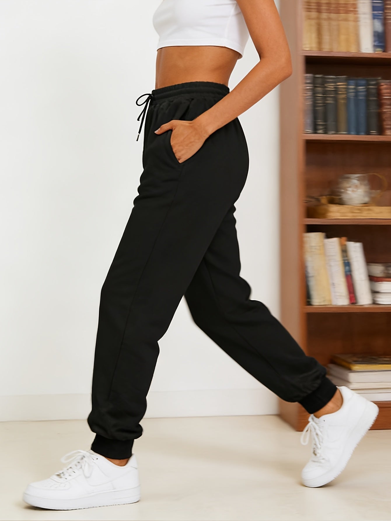 Women's Casual Jogging Pants, Comfortable Loose Cuffed Sweatpants with Elastic Drawstring Waist, Double Pockets, Breathable Durable Fabric, Ideal for Daily Wear, Fitness, Jogging, Sports & Leisure Outings, Shipped From Local Warehouse