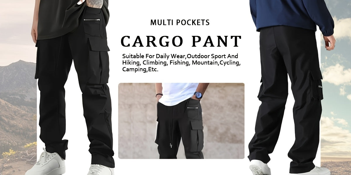 Set of 3 Men'S Relaxed Fit Work Trousers, Casual Cargo Style, Airy And Comfortable Loose Straight Leg Pants Featuring Various Pockets Suitable for All Seasons - Casual Outdoor Trousers Ideal for Hiking And Fishing