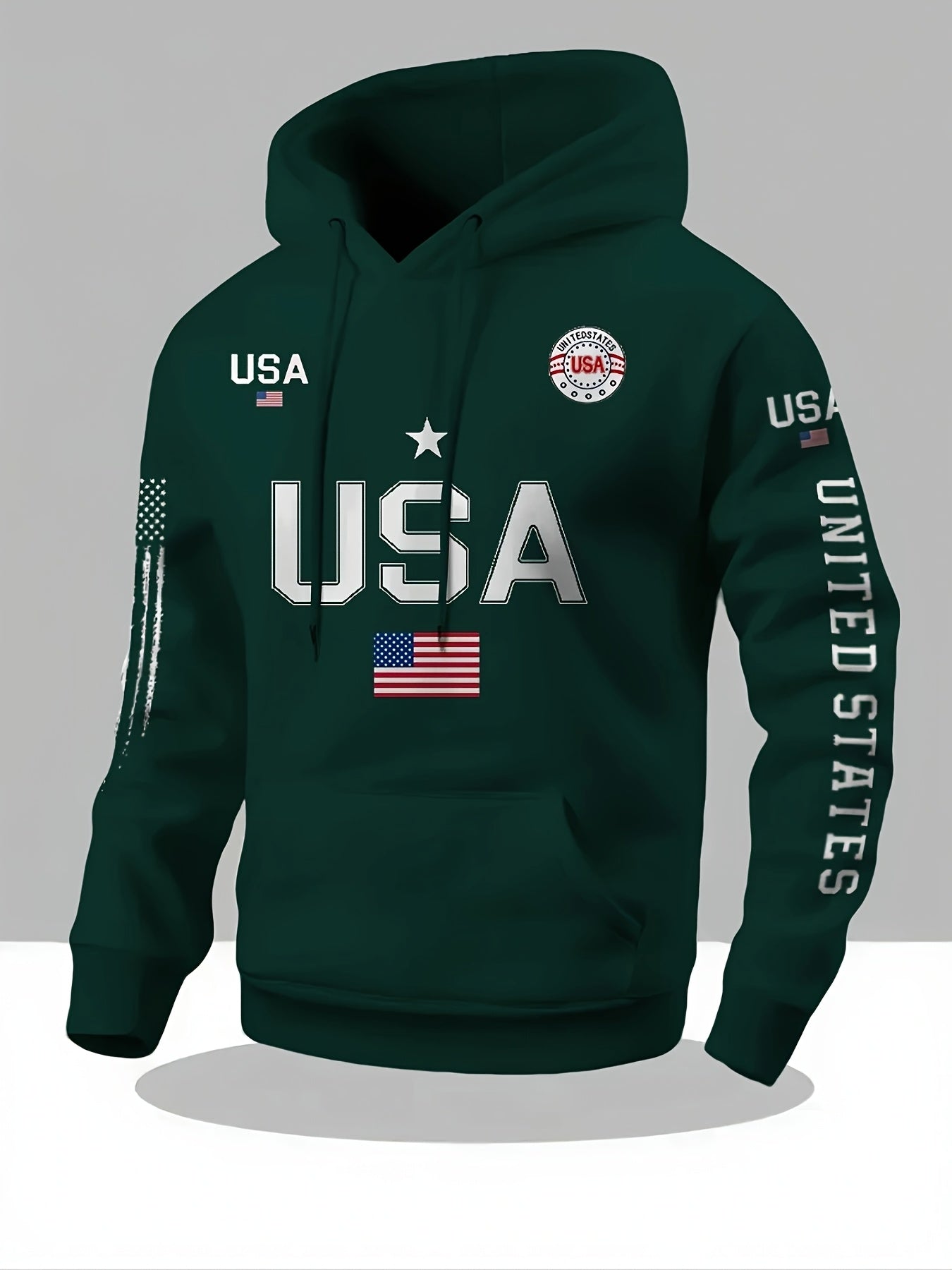 USA Flag Pattern Printed Hoodies, Men's Sweatshirts, United States Letter Printed Casual Knitted Fabric Pullovers for Both Men and Women, Student Couple Outfits, Fashionable Sweatshirts, Autumn and Winter Men's and Women's Sweatshirts