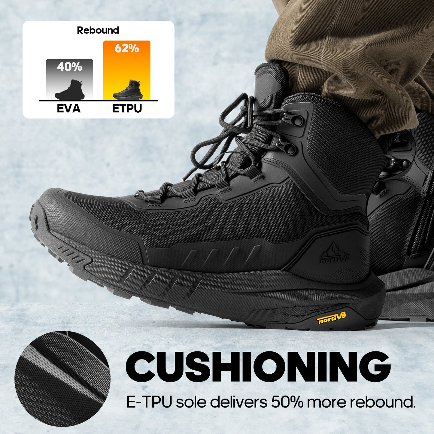 NORTIV 8 Men's Tactical Hiking Boot Lightweight Boots for Work All Day Side Zipper Motorcycle Combat Boot Arch Support 8 Inches