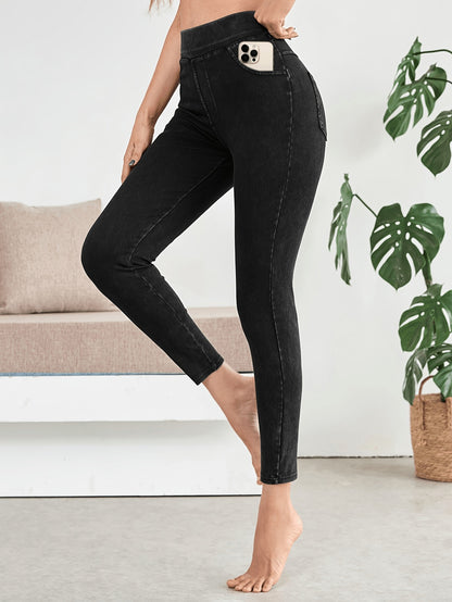 Women'S High-Waisted Soft Elastic Slim-Fitting Jeans, Basic Pencil Pants, Daily Out Yoga Pants, Easy Style, Versatile Basic Models, Machine Washable, Can Be Worn in All Seasons
