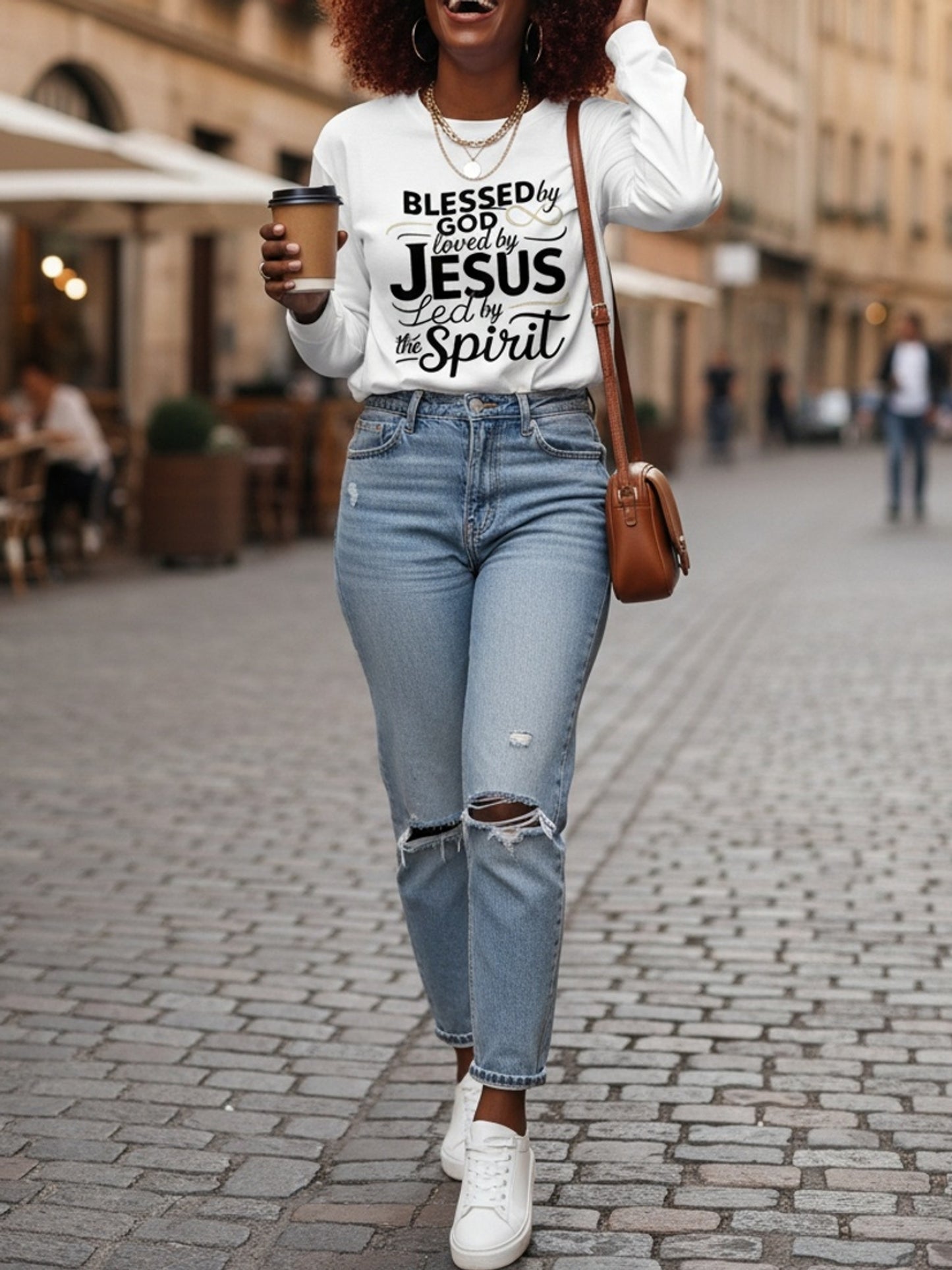 Faith Name Printed T-Shirt - Soft Stretch Long Sleeve Top Suitable for Spring Summer Fall, Casual Casual Attire with Asymmetric Faith Name Print, Machine Washable Blouse (No)