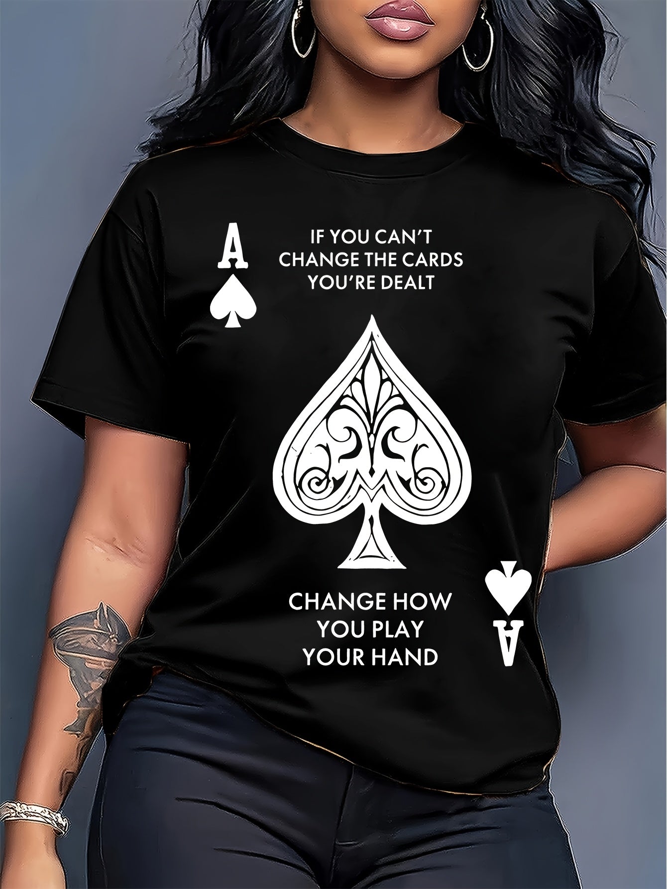 Women'S Spades A Pattern T-Shirt - Casual Short Sleeve Round Neck Top