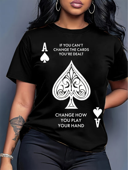 Women'S Spades A Pattern T-Shirt - Casual Short Sleeve Round Neck Top