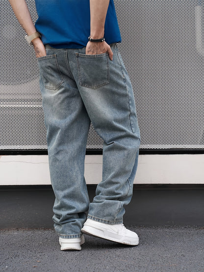 Men's Classic Straight-Leg Jeans - Non-Stretch Washed Denim Pants, Machine Washable Everyday Jeans for Casual & Formal Outfits - Adult Men's Wardrobe Staple Pants, Versatile Clothing, Relaxed Fit, Durable Fabric, Modern Gentleman
