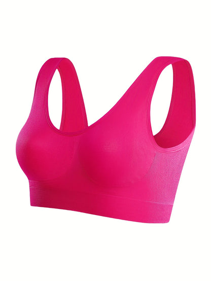 5 Solid Seamless Sports Bras, Comfortable And Breathable Bras, Women's Underwear And Suspenders