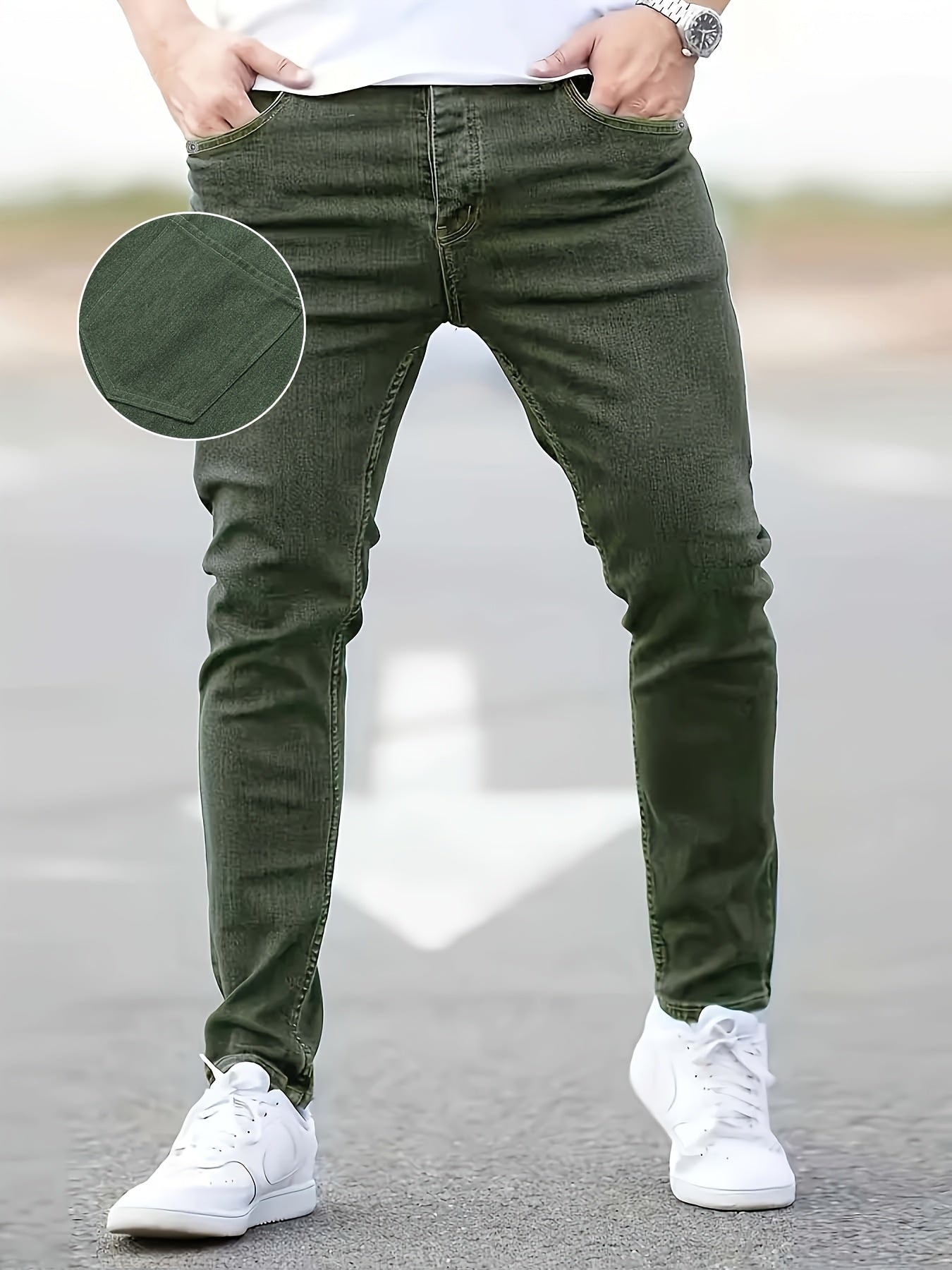3pcs Men's Slim Fit Jeans - Heavy- Washed Streetwear Pants Suitable for All Seasons, Stretchable Basic Style with Washed, Year-Round Wear for Casual & -Casual Outfits