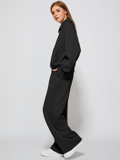 2Pcss Outfits for Women, Oversized Half-Zip Sweatshirt And Wide Leg Sweatpants Set, 2026 Spring Casual Lounge Tracksuit Women'S Trendy 2Pcss Matching Set, Oversized Quarter-Zip Pullover And Loose Wide Leg Trousers, Chic Spring Sporty Outfits