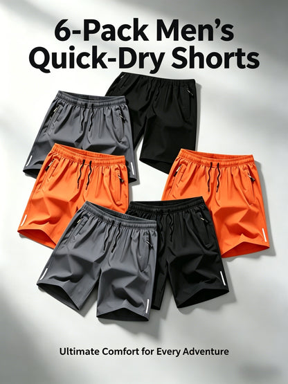 6pcs Set - Men'S Shorts, Casual Loose Shorts, Workwear Shorts Men'S Five Quarter Pants Ins Trendy Straight Leg Casual Five Quarter Shorts Basketball Pants Practical Casual Shorts with Elastic Waistband, Lightweight And Breathable for Casual Attire