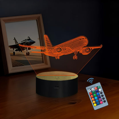 16-Color Airplane 3D Night Light - Touch-Control Illusion Display
