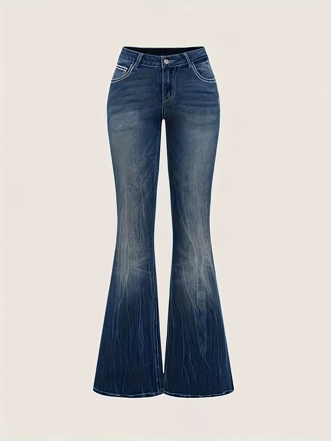 Women'S Vintage Stretch Flare Jeans - Cross Embroidery & Belt Loop Detailing, Slim Fit Elegant Denim for All-Season Wear