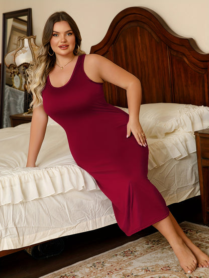 3pcs Set Of Women's Plus Size Sleeveless Vest Sleep Dress Evening Gown No Print Solid Color Simple Style Casual Version Very Comfortable Home Clothing