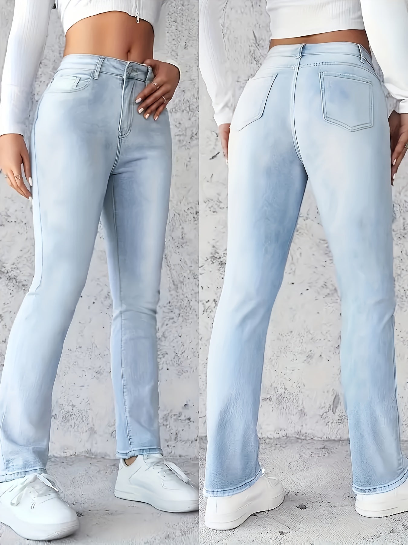 Women's High-waisted Skinny Jeans - Classic Blue, Elastic Texture, Zipper Fly, Tote Bag, Casual All Season Wear, Casual Wear | Skinny Jeans | Zipper Fly Jeans