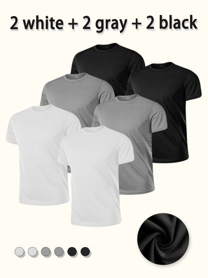 6pcs Men's Short-Sleeve T-Shirts, Sizes S-XXL- 2 Gray+ 2 White+ 2 Black. Basic Underwear, Suitable for Casual Attire, Regular Fit, Crew Neck T-Shirts, Plus Size Men's T-Shirts, Basic Tops, Thanksgiving T-Shirts for Men, Christmas Gift.