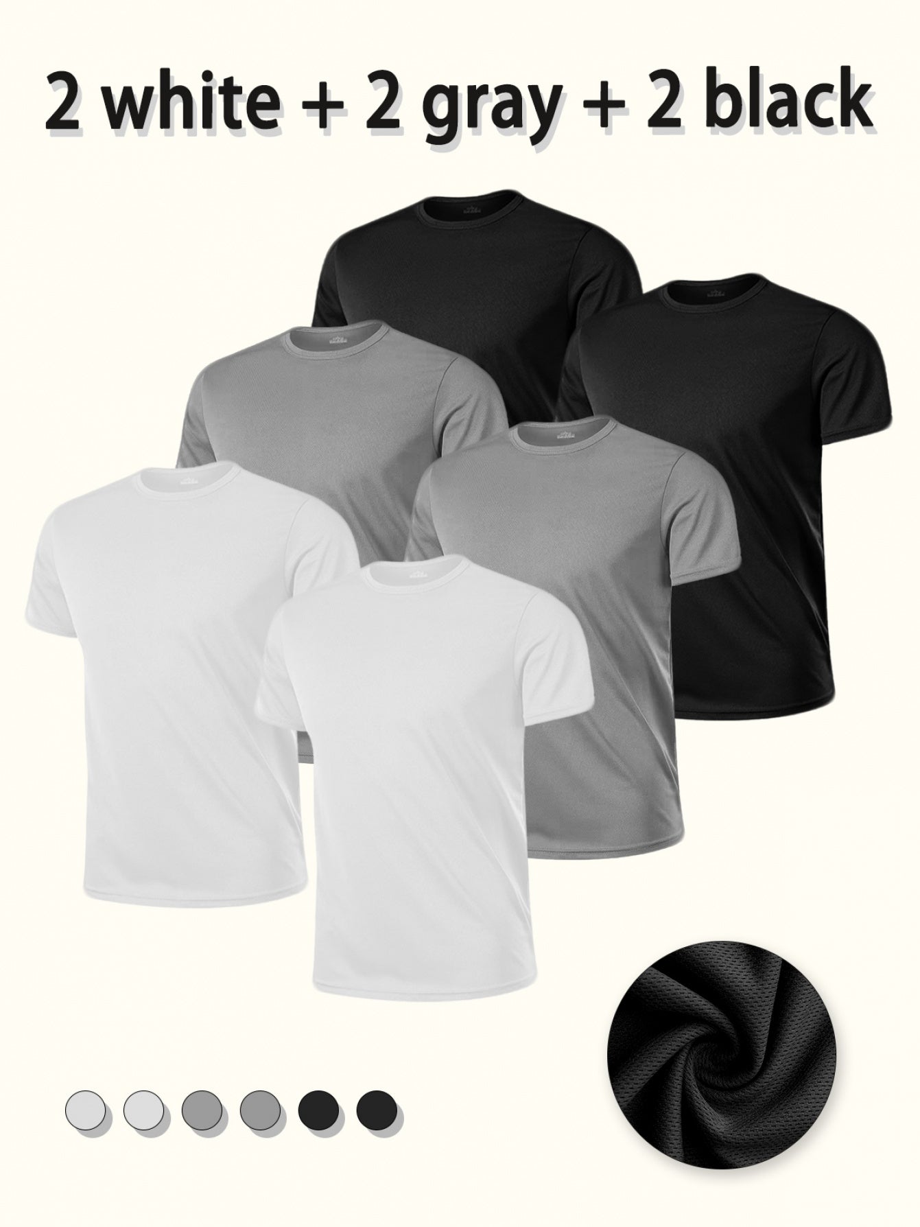 6pcs Men's Short-Sleeve T-Shirts, Sizes S-XXL- 2 Gray+ 2 White+ 2 Black. Basic Underwear, Suitable for Casual Attire, Regular Fit, Crew Neck T-Shirts, Plus Size Men's T-Shirts, Basic Tops, Thanksgiving T-Shirts for Men, Christmas Gift.