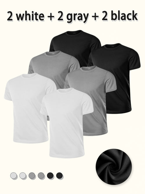 6pcs Men's Short-Sleeve T-Shirts, Sizes S-XXL- 2 Gray+ 2 White+ 2 Black. Basic Underwear, Suitable for Casual Attire, Regular Fit, Crew Neck T-Shirts, Plus Size Men's T-Shirts, Basic Tops, Thanksgiving T-Shirts for Men, Christmas Gift.