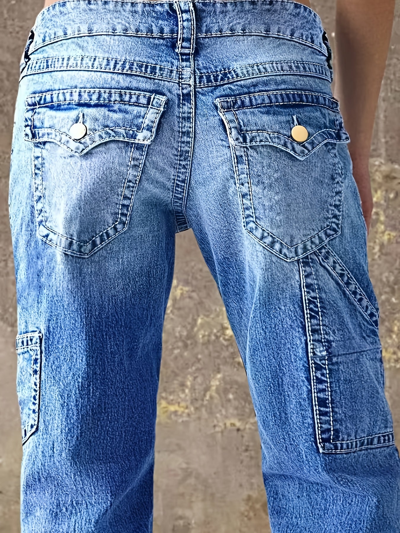 Women's Fashion Washed Blue Cat Whisked White Micro-Elastic Casual Comfortable Straight Working Jeans