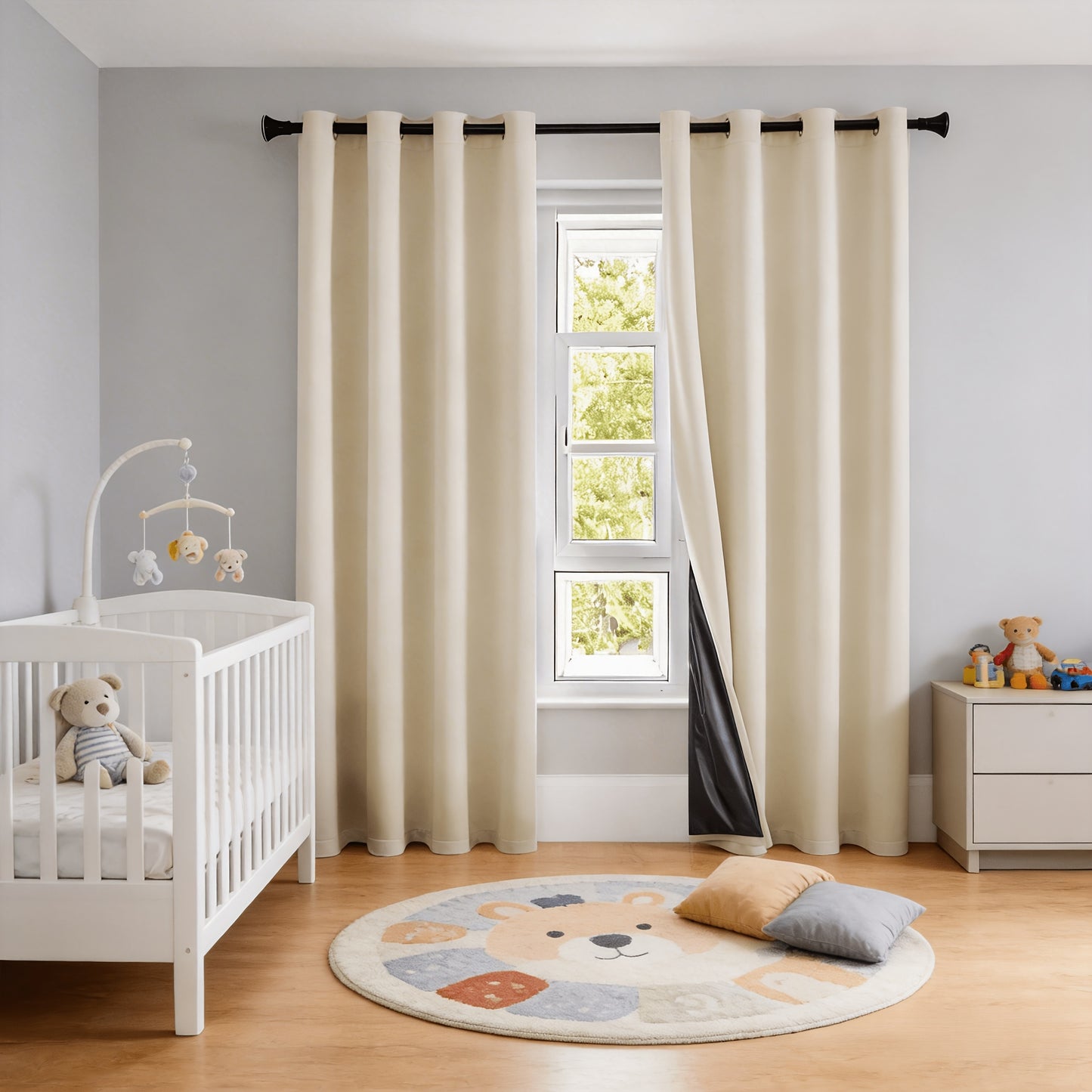 Nursery Curtain Panels 100% Blackout Curtains with Thermal & Noise Insulation - Heavy-Duty Coated Lining, Grommet Top for Easy Hang, Partition Curtains Suitable for Bedroom, Living Room, Office, Balcon All Season Privacy & Sun Protection