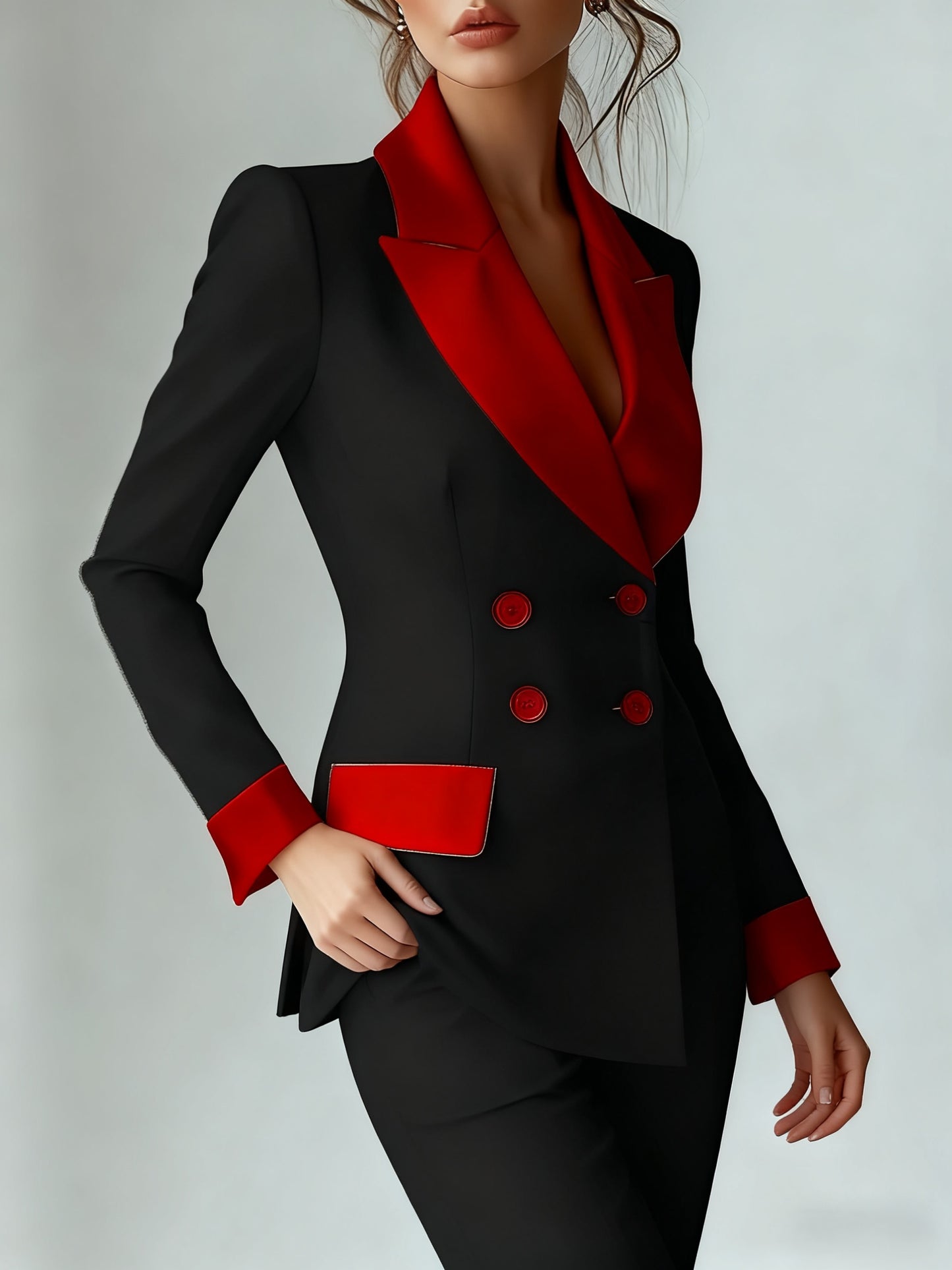 A Niche Formal Contrasting Color Double Breasted Lapel Suit Jacket