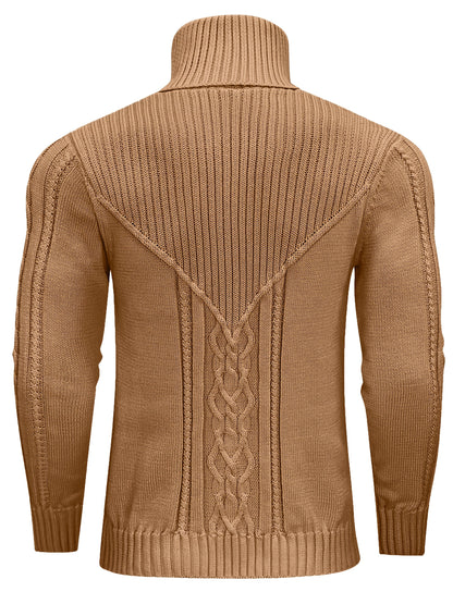 Men's Mature Casual Vintage Twisted Turtleneck Knit Pullover