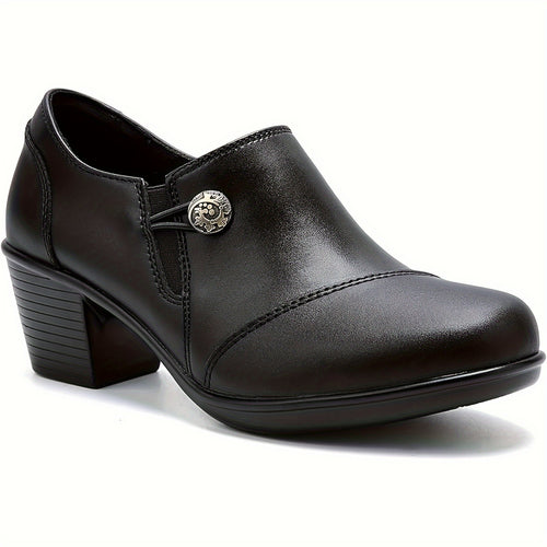 Women's 1pc Loafers with Comfortable Zippers, Thick Heels, High Heels, Black Casual Office Work Formal Shoes, Women Shoes