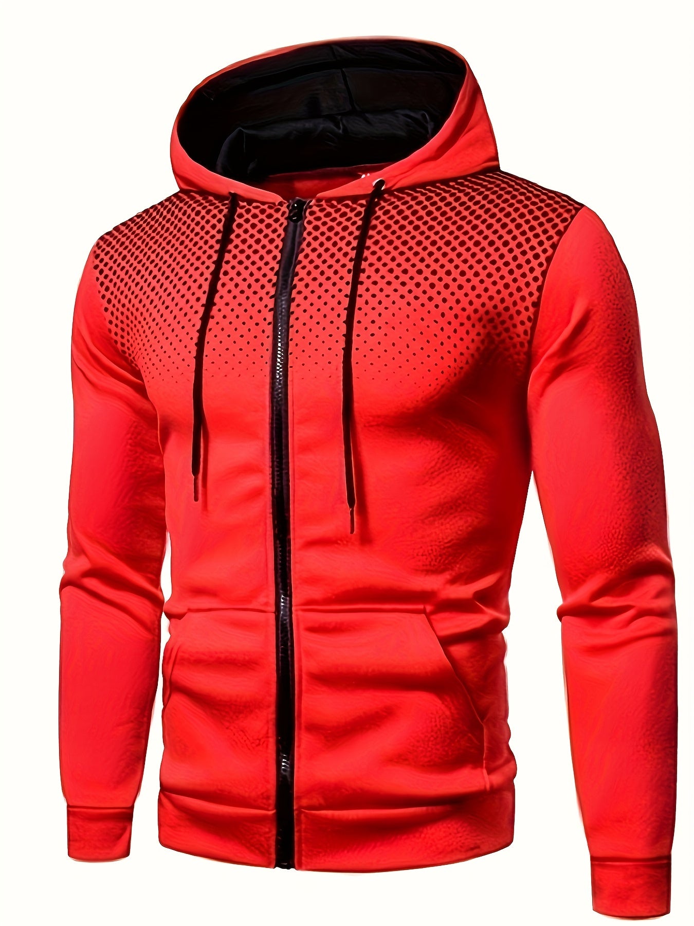Men's Polka Dot Printed Hooded Jacket, Hooded Jacket with Zippers and Pockets, Men's Winter and Autumn Casual and Sporty Fashion