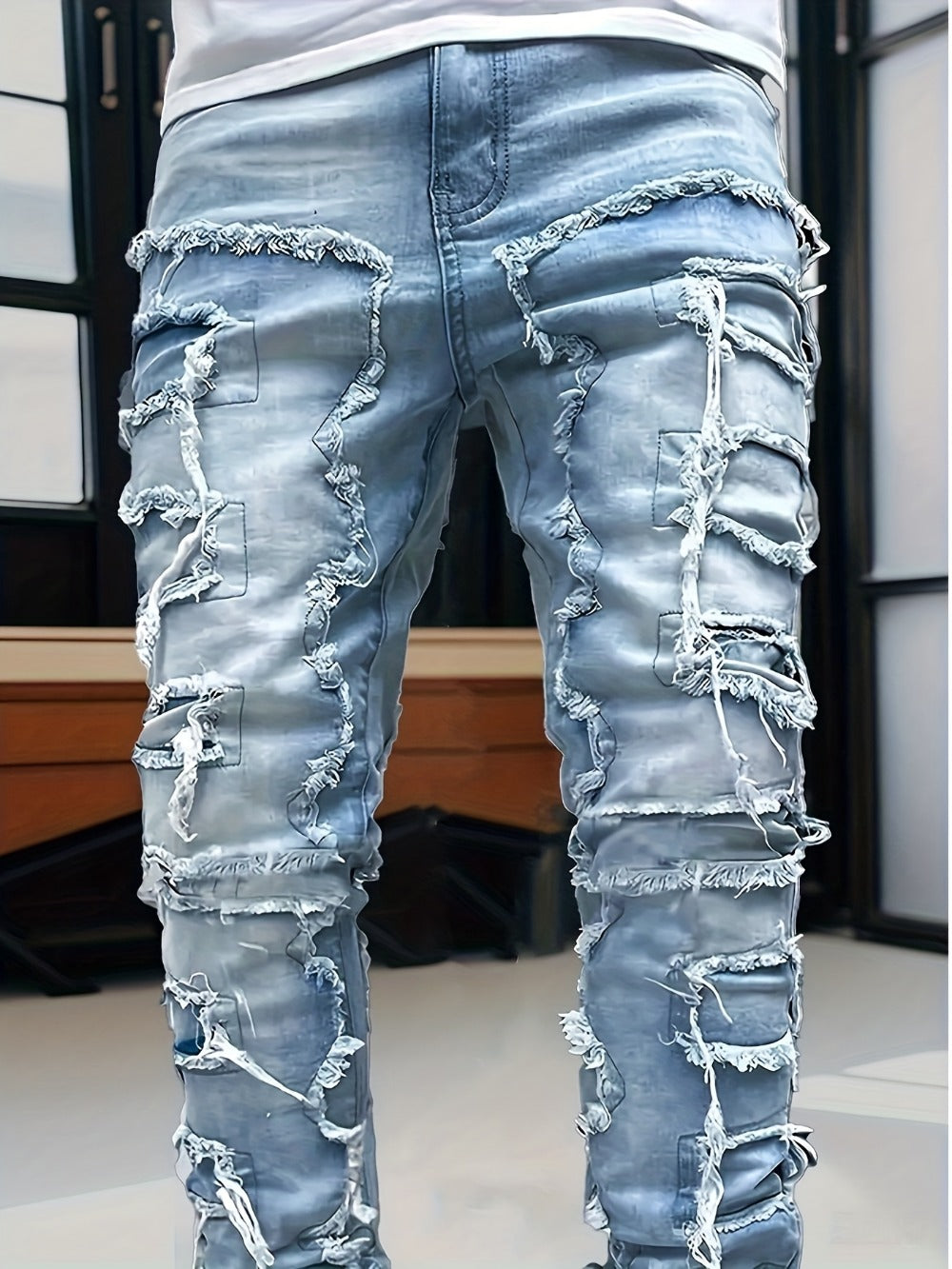 Men's Slim Fit Jeans - Classic Wash Distressed Travel 392485