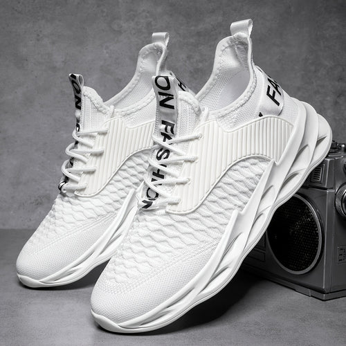 A Pair Of Fashionable, Breathable Knitted Running Shoes For Men And Women Suitable For All Seasons.