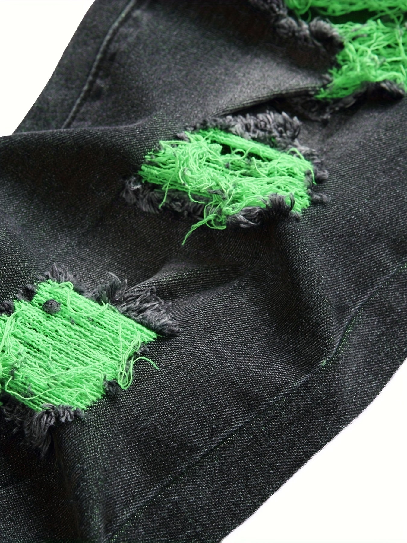 Men's Green Ripped Stretch Skinny Black Bottom Wild Jeans