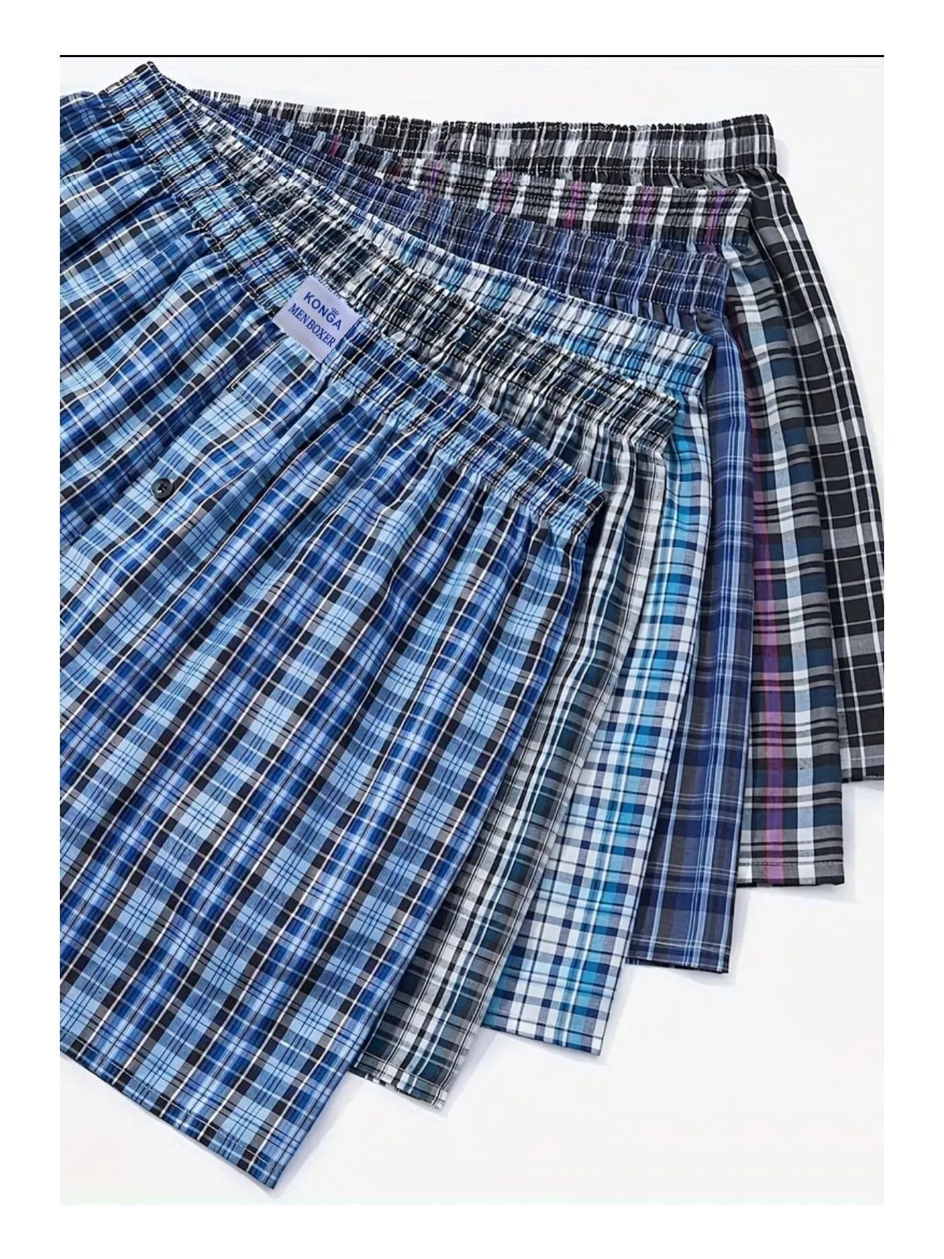 konga Men's 6-pack mixed color plaid print cotton boxer briefs