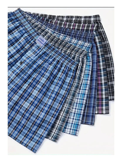 konga Men's 6-pack mixed color plaid print cotton boxer briefs