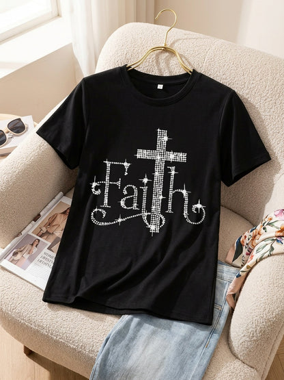 Casual Short-Sleeve Round-Neck T-Shirt for Women with Fun Prints, Easy to Wash, Comfortable Year-Round, Loose Fit, Durable Design, Perfect for Holiday Gifts, Shipped from a Nearby Warehouse