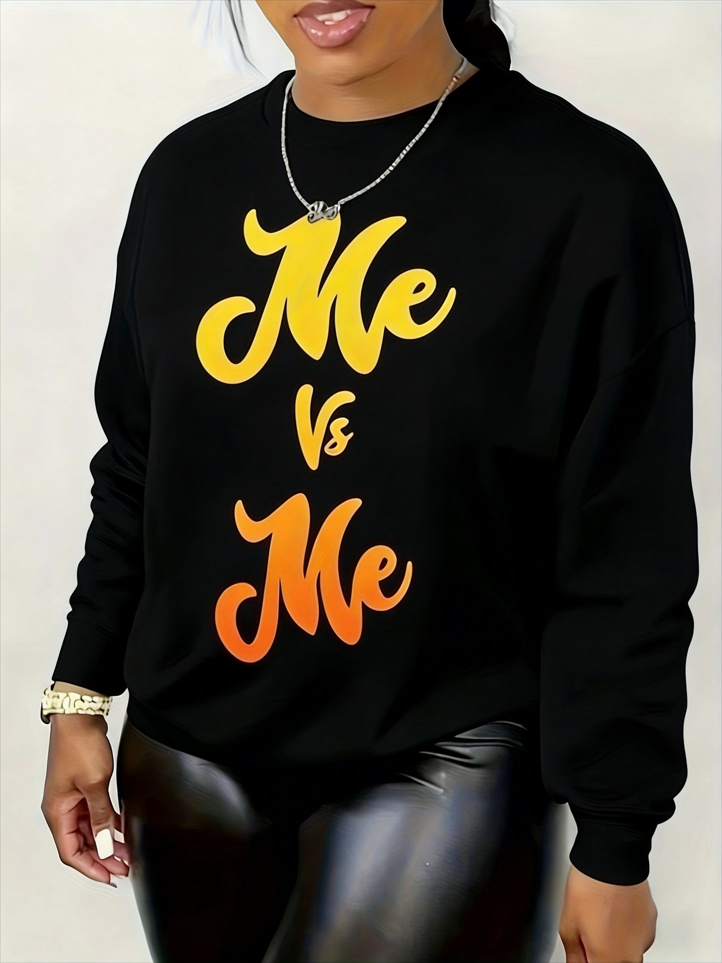 1pc Women'S Casual Crew Neck Sweater, Letter Print Long Sleeve Pullover for Autumn/ Winter, Black Sweatshirt