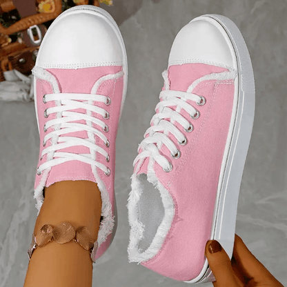 Women's Lightweight Casual Sneakers- Low-top Lace-up Shoes, Soft Fabric Lining and Durable TPU Outsole, Geometric Skull Embroidery Design, All-Season Comfort, EVA Cushioning Insole, Fabric Upper, European and American Style, Women Shoes