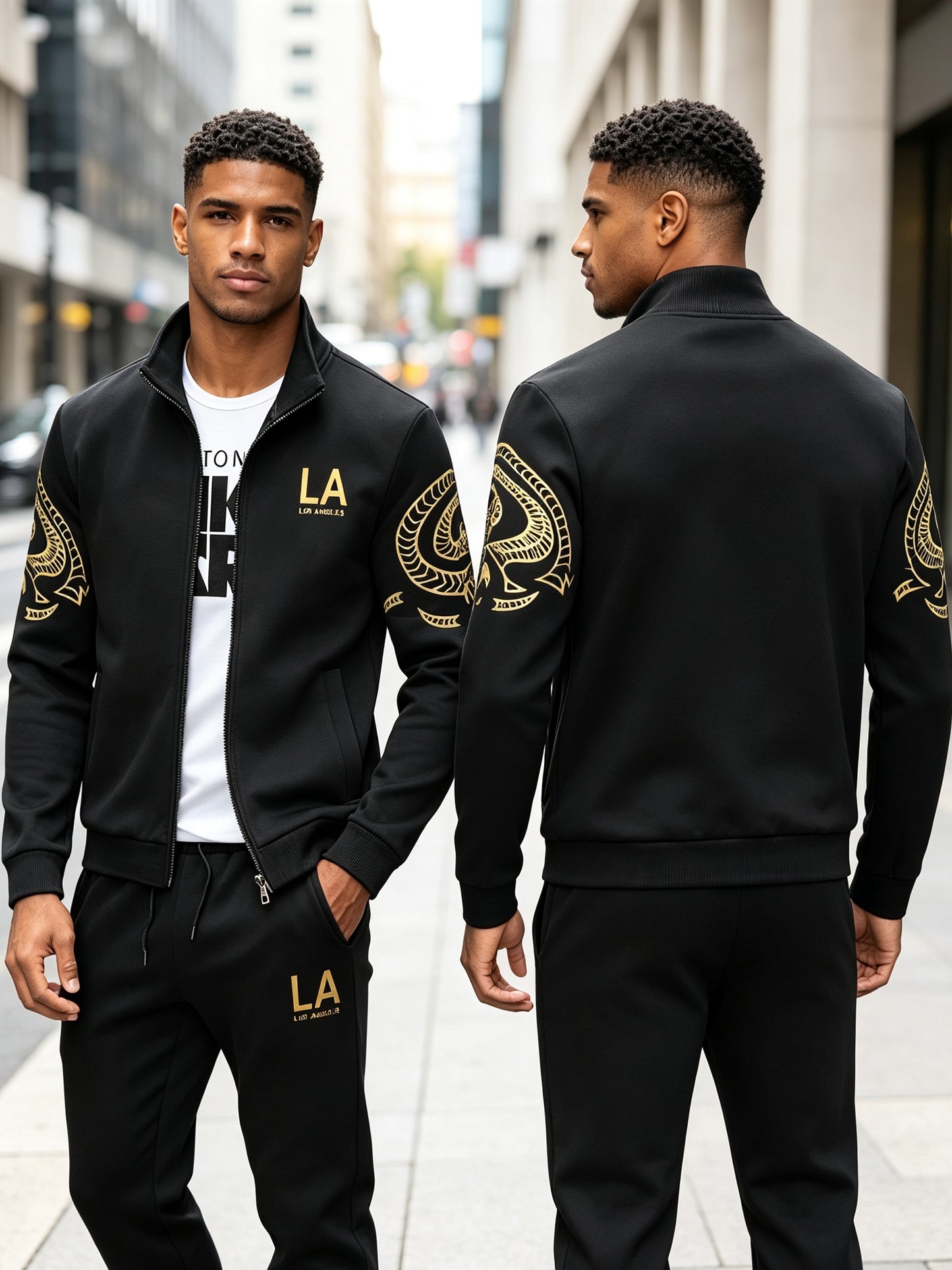 Men'S Casual Sporty Zip-Up Jacket And Joggers Set - Striped, Polyester, Spring/Fall Collection
