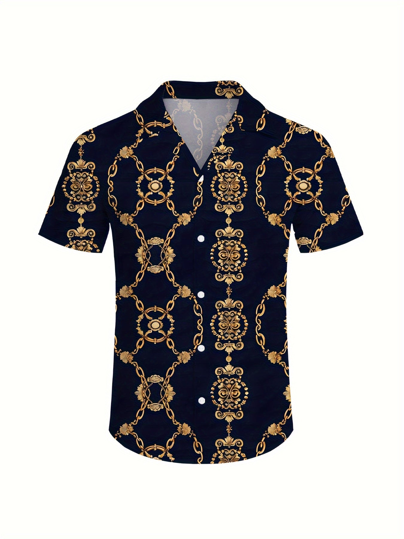 Men's 3pcs retro Outfit beach set, Golden chains sportswear, Hawaiian sportswear set, shirt beach shorts and fisherman hat Bucket Hat