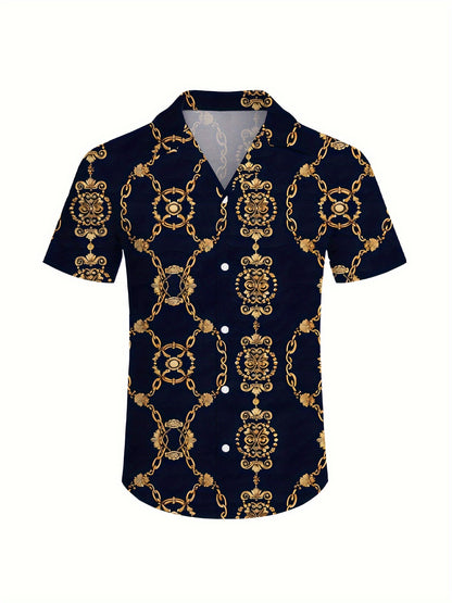 Men's 3pcs retro Outfit beach set, Golden chains sportswear, Hawaiian sportswear set, shirt beach shorts and fisherman hat Bucket Hat