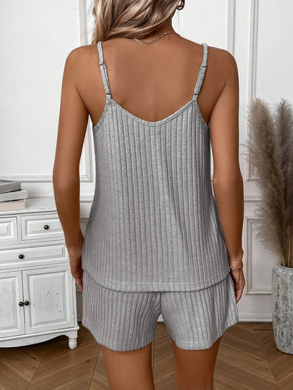 Set of a Solid Color Tank Top And Shorts for Women, Perfect for Summer Casual Wear