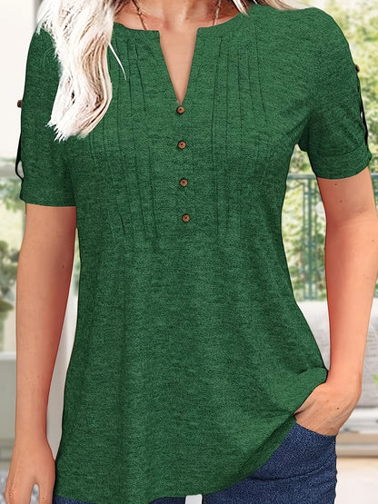 Women's Green Viscose V-Neck Pleated T-Shirt - product view 14