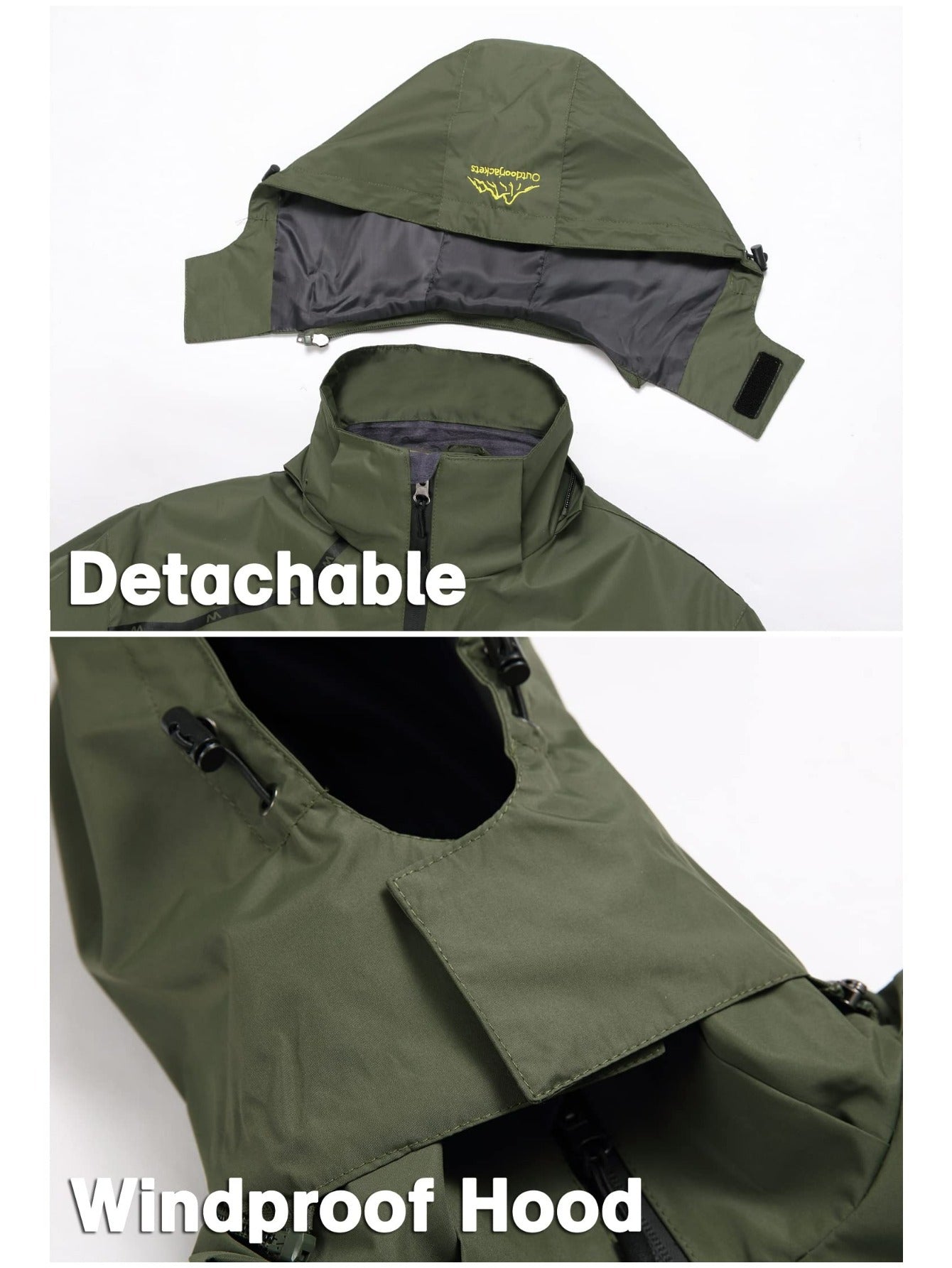 Men'S Rain Jacket Waterproof with Zipped Pockets Windproof Rain Jacket with Hooded