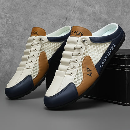 Men'S Slip on Breathable Non Slip Casual Shoes, Summer Trendy Color Block Round Toe Slippers for Outdoor Beach Walking Camping Casual Activities