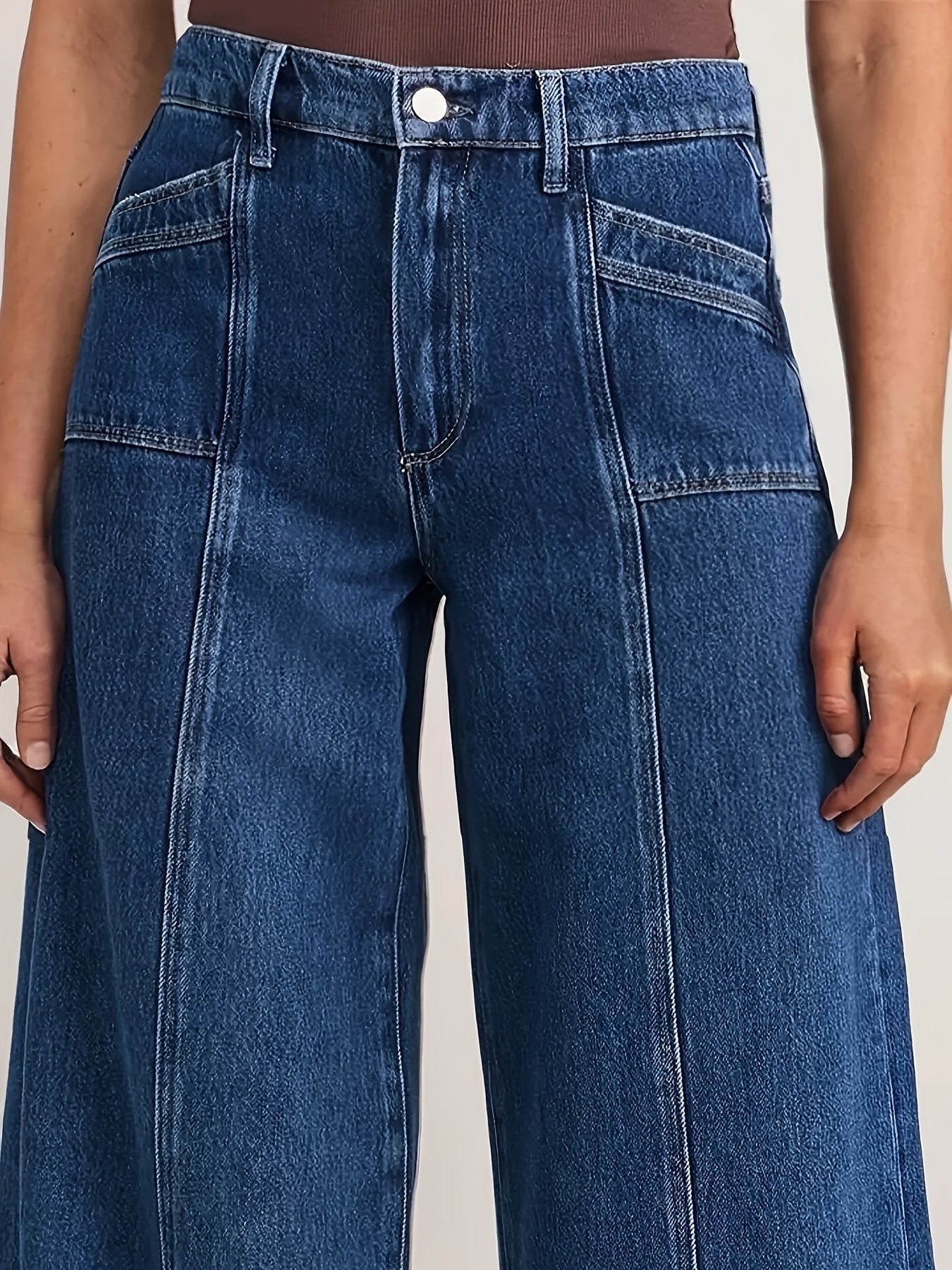 Women's High-Waisted Stretch Blue Jeans - Retro A-Line Bell-Bottoms with Elastic Waist & Button Closure, Slim-Fit Straight-Leg Mid-Rise Floor-Length Casual Pants for All Seasons
