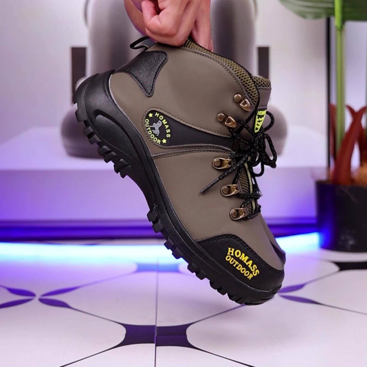 [Hiking Boots For Adventures] Men's High-Top High Quality Hiking Boots: Lightweight Outdoor, Retro-Style Mountaineering. Warm, Durable, Non-Slip, Elastic Ankle Support. PU Upper, Rubber Sole, Lace-Up. Fit For All-Season Adventures, Hiking, Outdoor Explora