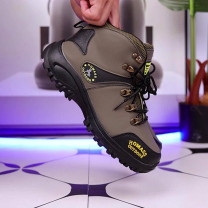 [Hiking Boots For Adventures] Men's High-Top High Quality Hiking Boots: Lightweight Outdoor, Retro-Style Mountaineering. Warm, Durable, Non-Slip, Elastic Ankle Support. PU Upper, Rubber Sole, Lace-Up. Fit For All-Season Adventures, Hiking, Outdoor Explora
