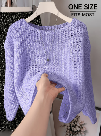 2026 Women'S Hollow Out Sweater Cardigan Long Sleeve Open Front Crochet Cover Up Lightweight Casual Layering Outerwear Soft Top For Spring Fall Winter Resort Wear